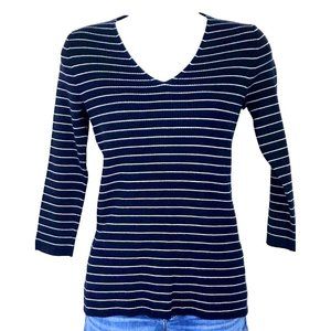 Philosophy Republic Clothing Blend V Neck Striped Navy Blue Cardigan Sweater XL